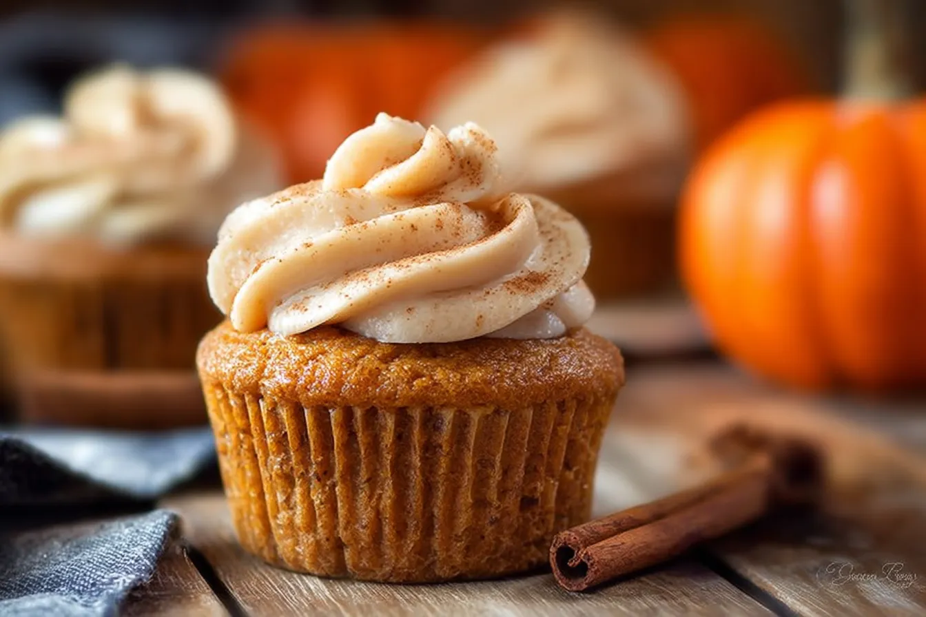 Moist Pumpkin Cupcakes with Cinnamon Cream Cheese Frosting
