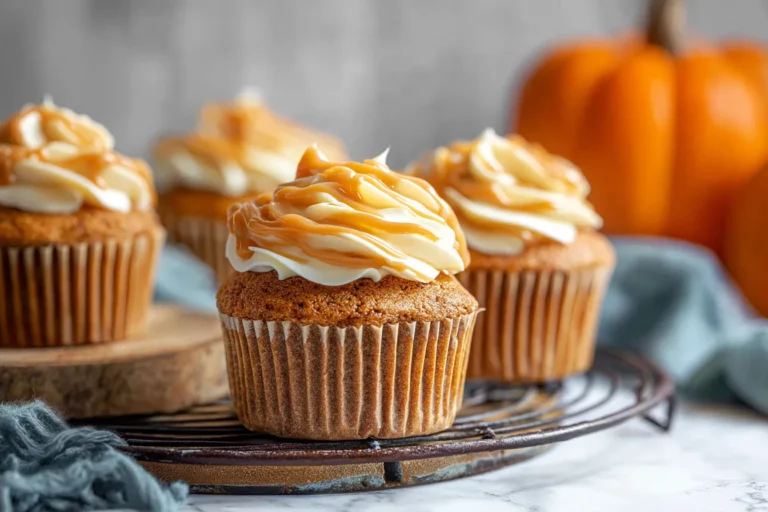 Pumpkin Cupcakes with Caramel Cream Cheese Frosting