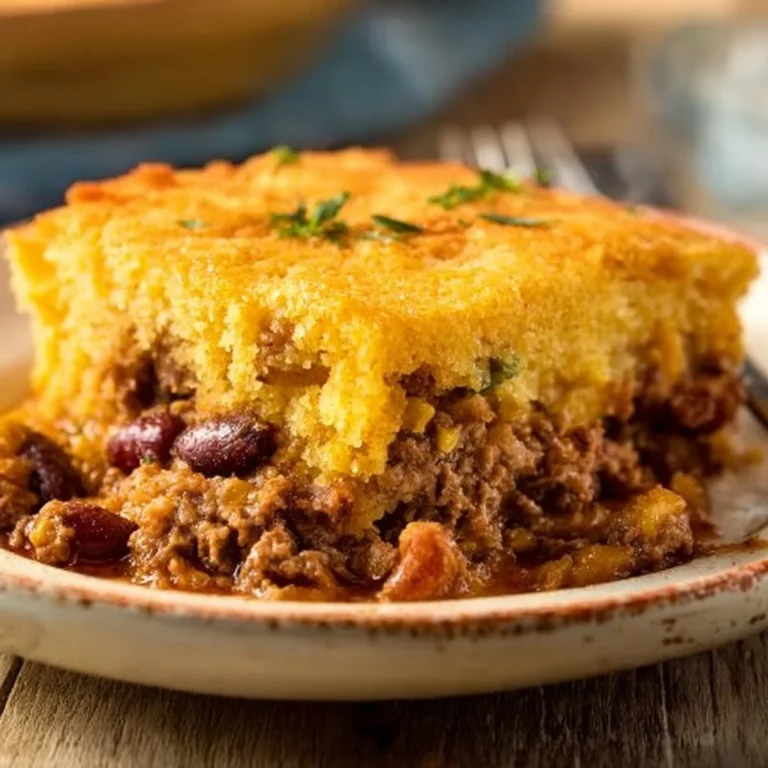 Delicious Cowboy Cornbread Casserole topped with golden cornbread and savory ingredients