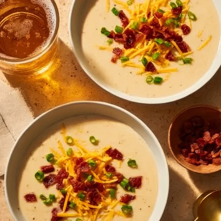 Loaded Baked Potato Soup garnished with cheese, bacon, and chives in a bowl.