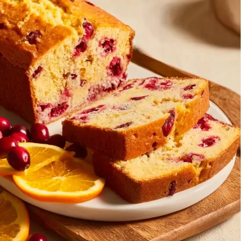 Loaf of orange cranberry bread with fresh cranberries and orange zest