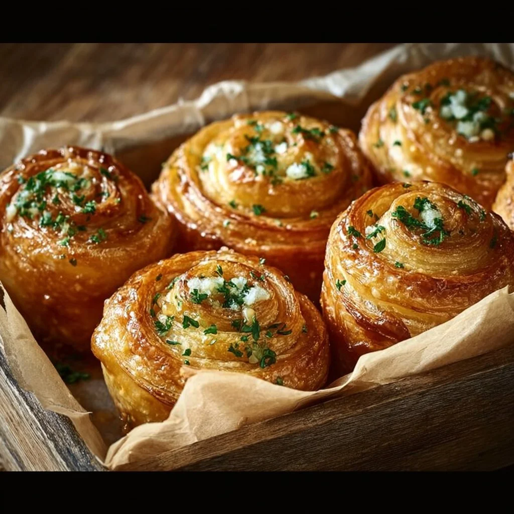 Cheesy Garlic Cruffin topped with melted cheese and herbs, fresh from the oven