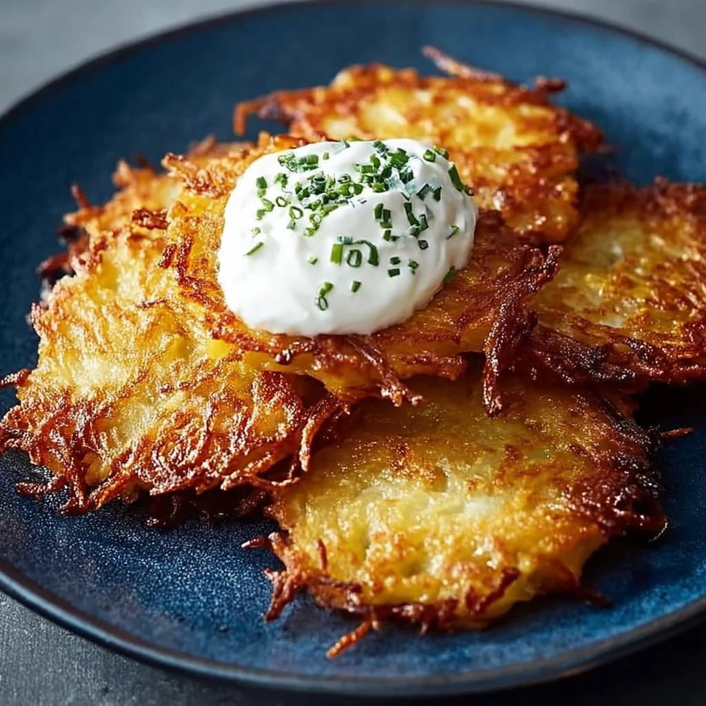 Crispy classic latkes served with applesauce and sour cream