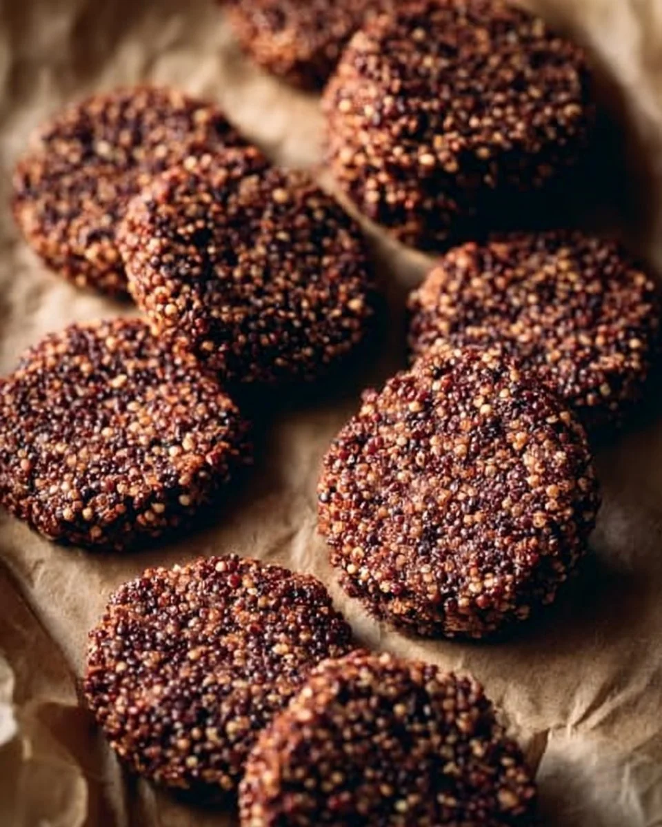 Plate of crispy quinoa cacao cookies ready to be enjoyed.