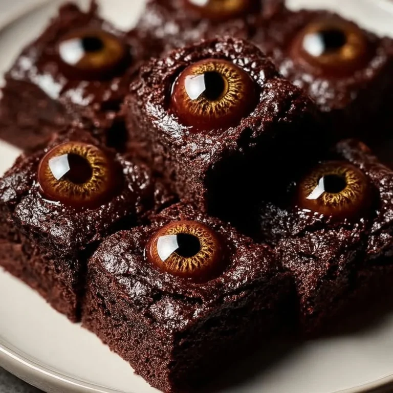 Plate of delicious Monster Eye Brownie Bites decorated for Halloween