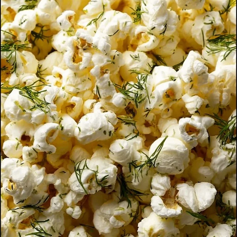A bowl of Dill Pickle Popcorn snack with a tangy flavor twist.