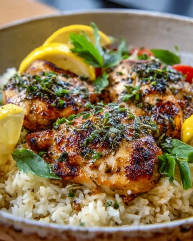 Delicious Greek Chicken served with lemon-infused rice
