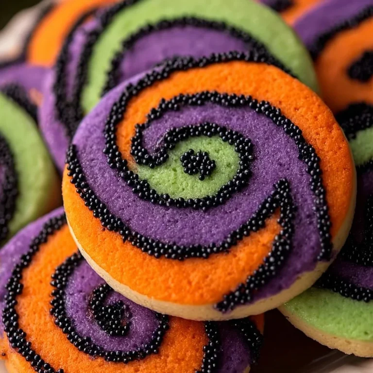 Colorful Halloween Pinwheel Sugar Cookies decorated for the spooky season