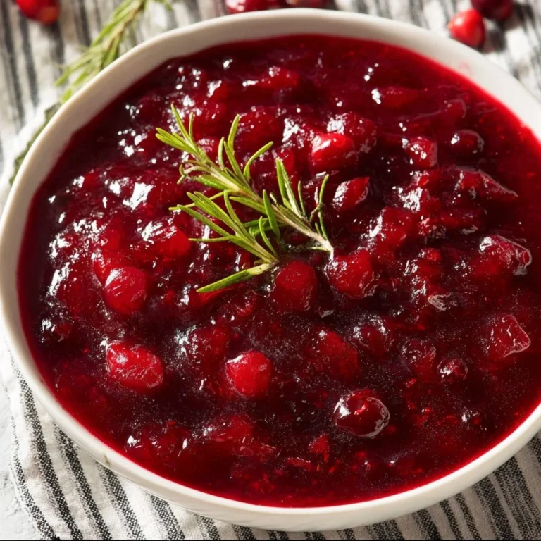 Bowl of homemade cranberry sauce with fresh cranberries and spices