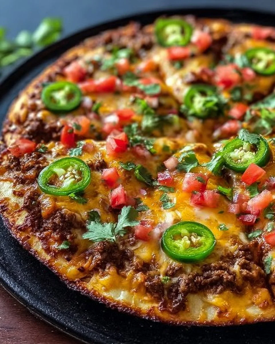 Homemade Mexican Pizza topped with fresh ingredients and spices