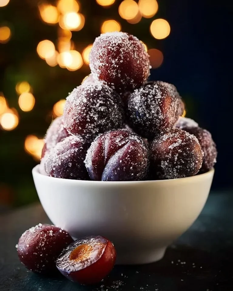Homemade sugar plums arranged on a festive plate