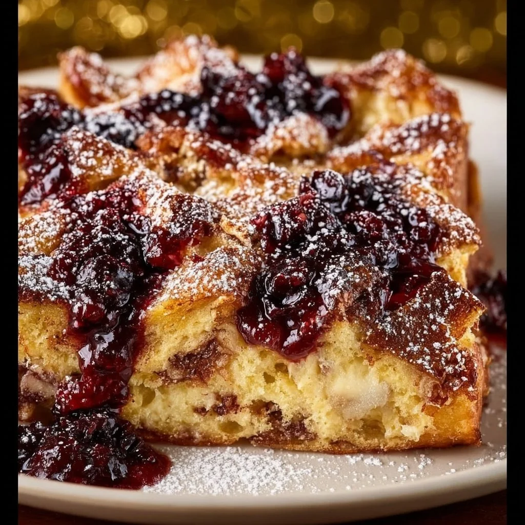 Delicious Monte Cristo French Toast Casserole served with maple syrup