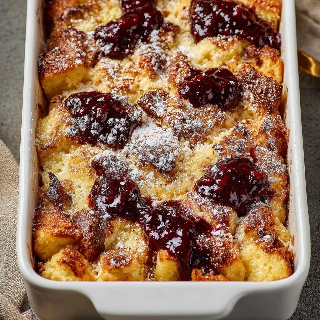 Delicious Monte Cristo French Toast Casserole ready to serve