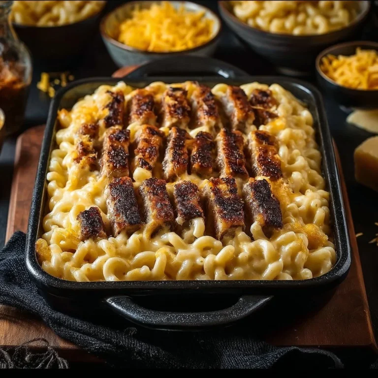 Rib Cage Mac & Cheese creamy dish with rich cheese sauce and rib portions