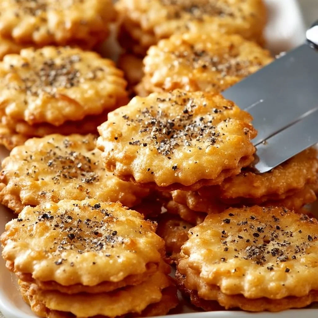 Ritz Cracker Party Sandwiches stacked on a platter for a delicious snack