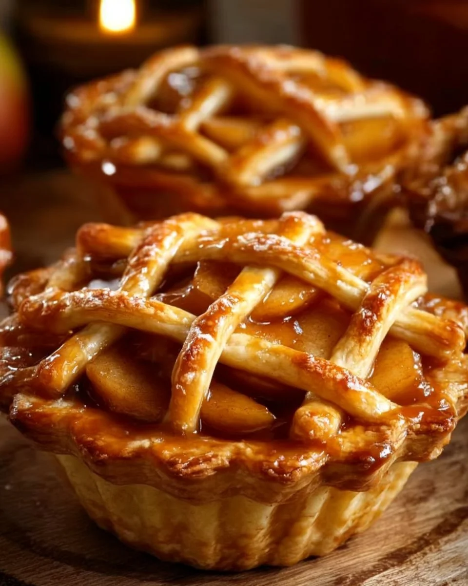 Delicious salted caramel apple mini pies served on a plate