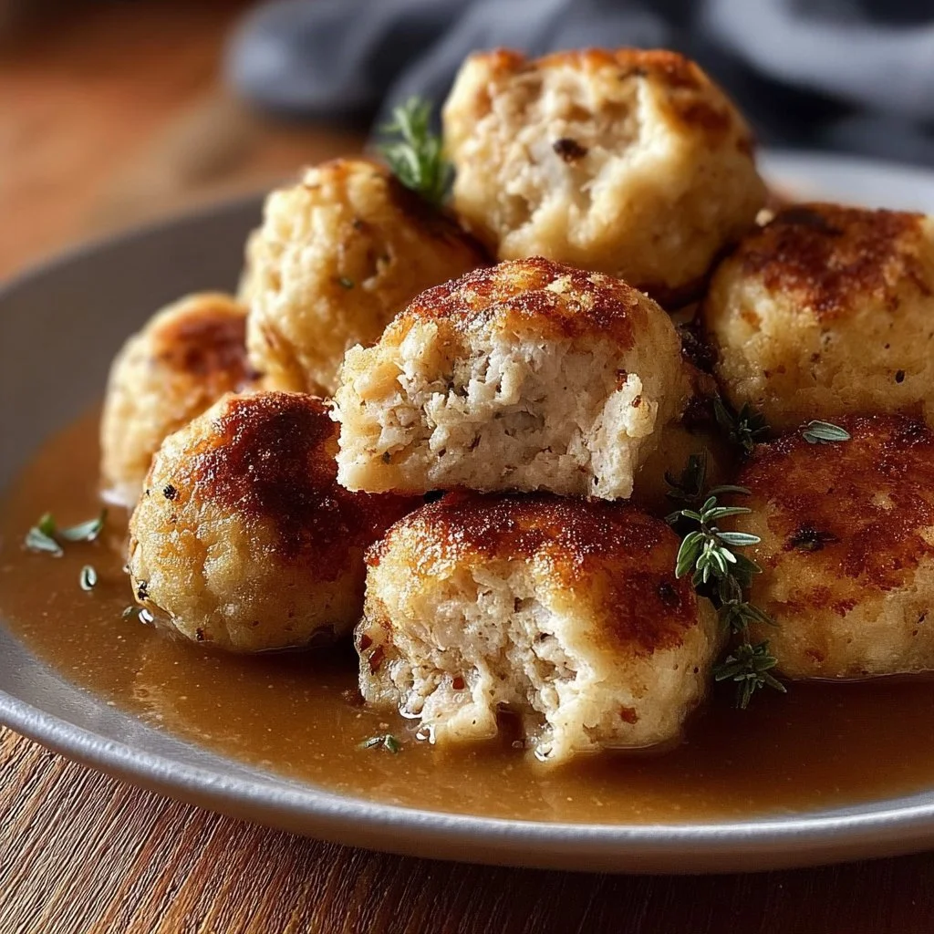 Savory turkey stuffing balls served on a plate, ideal for holiday meals.
