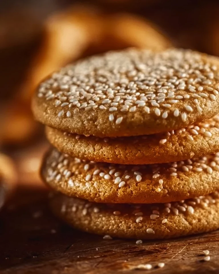 Sesame honey cookies with a golden glaze and sesame seeds on top