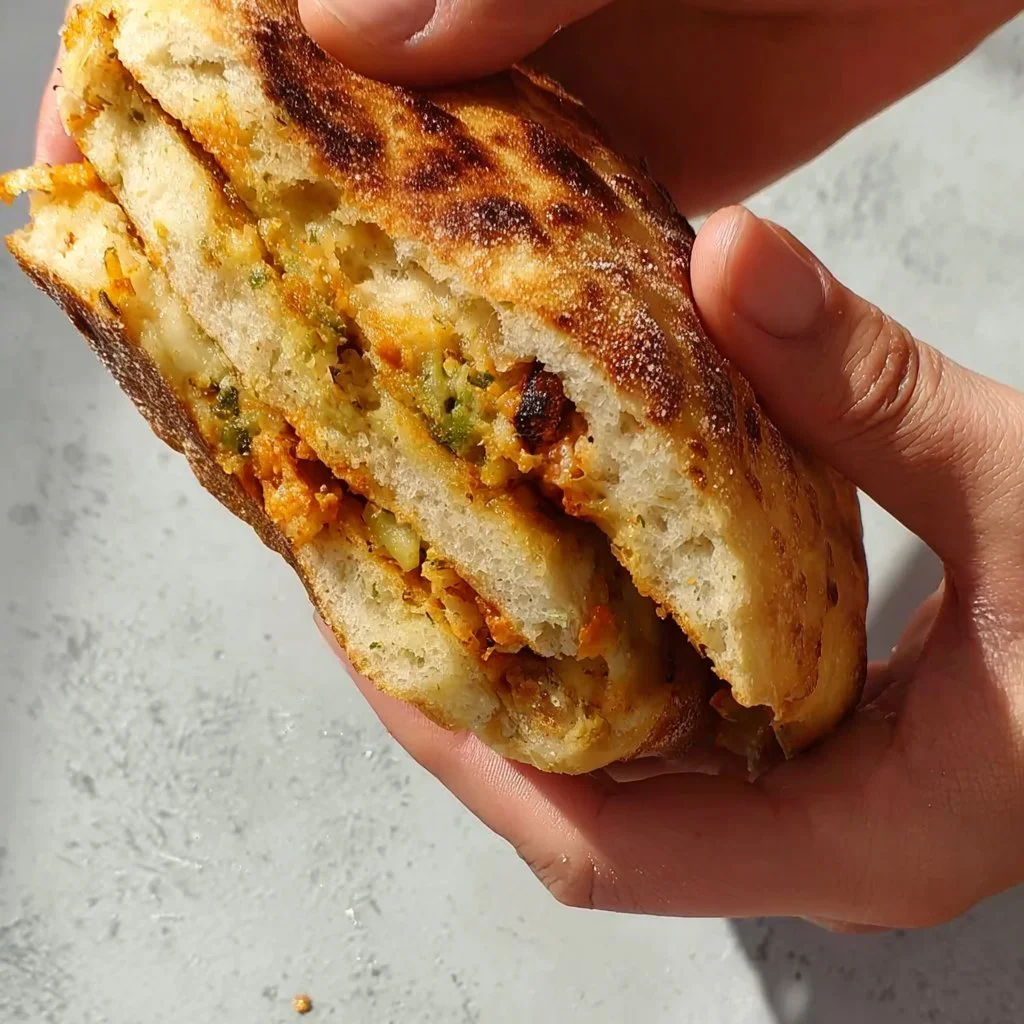 Sun-Dried Tomato Focaccia Sandwich with fresh ingredients and herbs