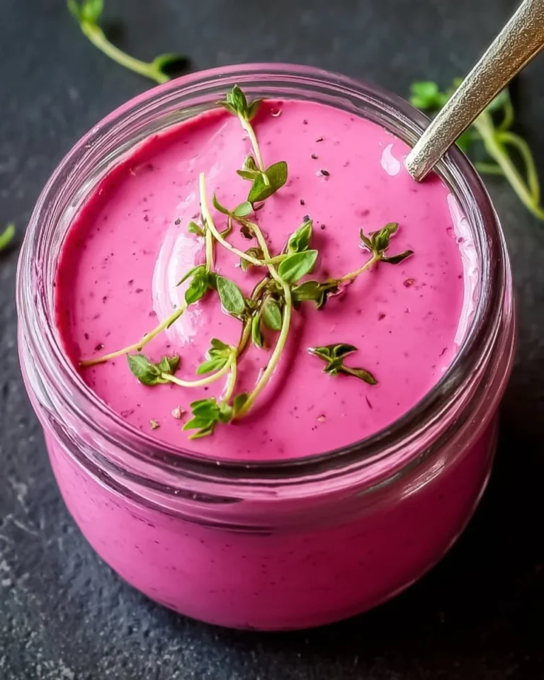 Vegan pink sauce ranch dressing served in a bowl with fresh herbs.