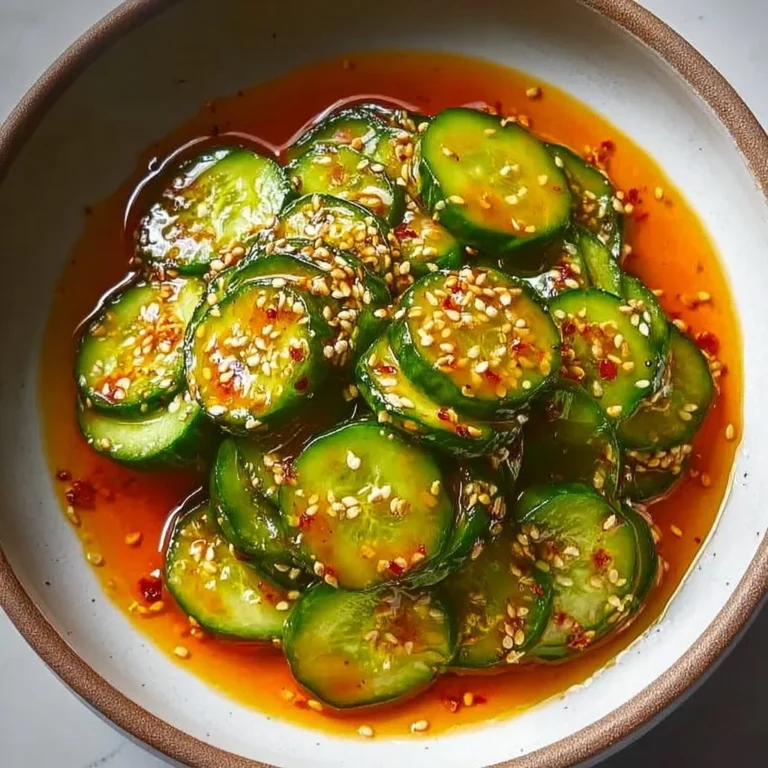 A vibrant zesty Asian cucumber salad served in a bowl, garnished with herbs.