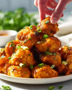 Crispy Buffalo Cauliflower Bites served on a plate with dipping sauce