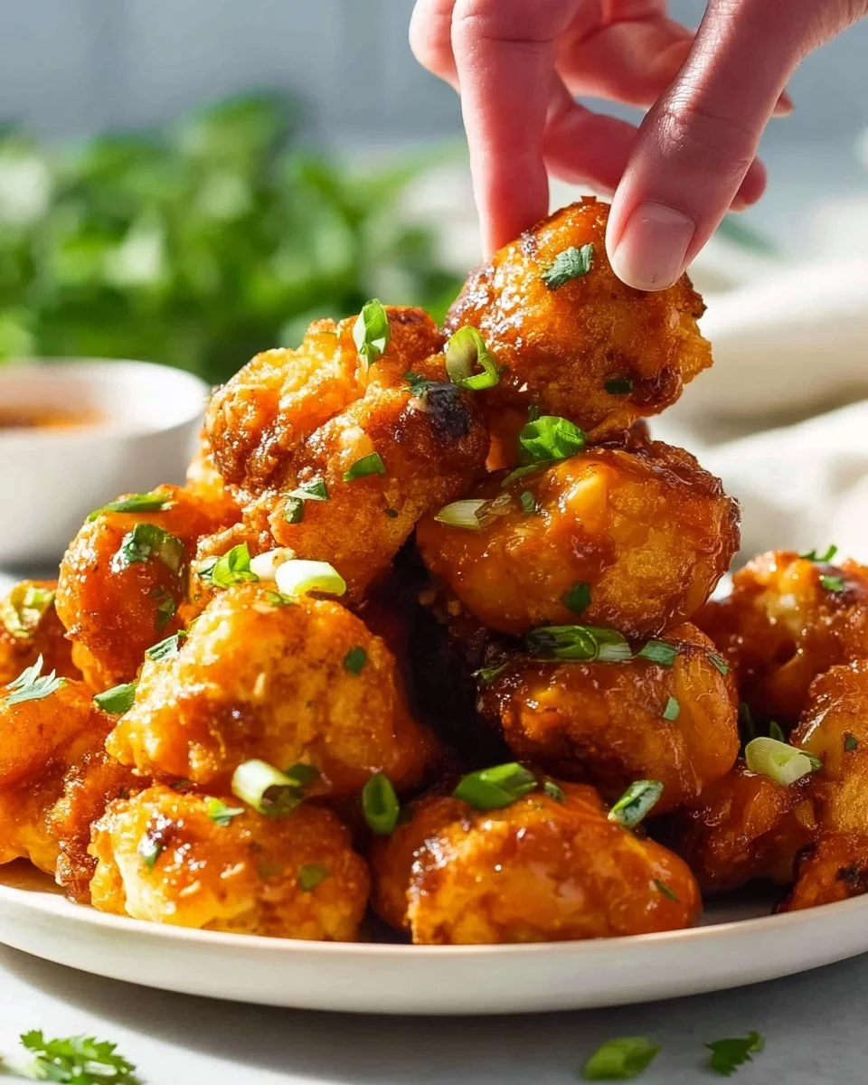 Crispy Buffalo Cauliflower Bites served on a plate with dipping sauce