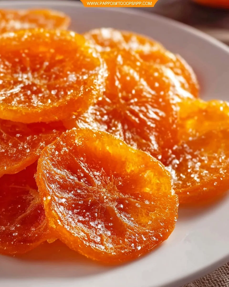 Delicious candied orange slices on a decorative plate
