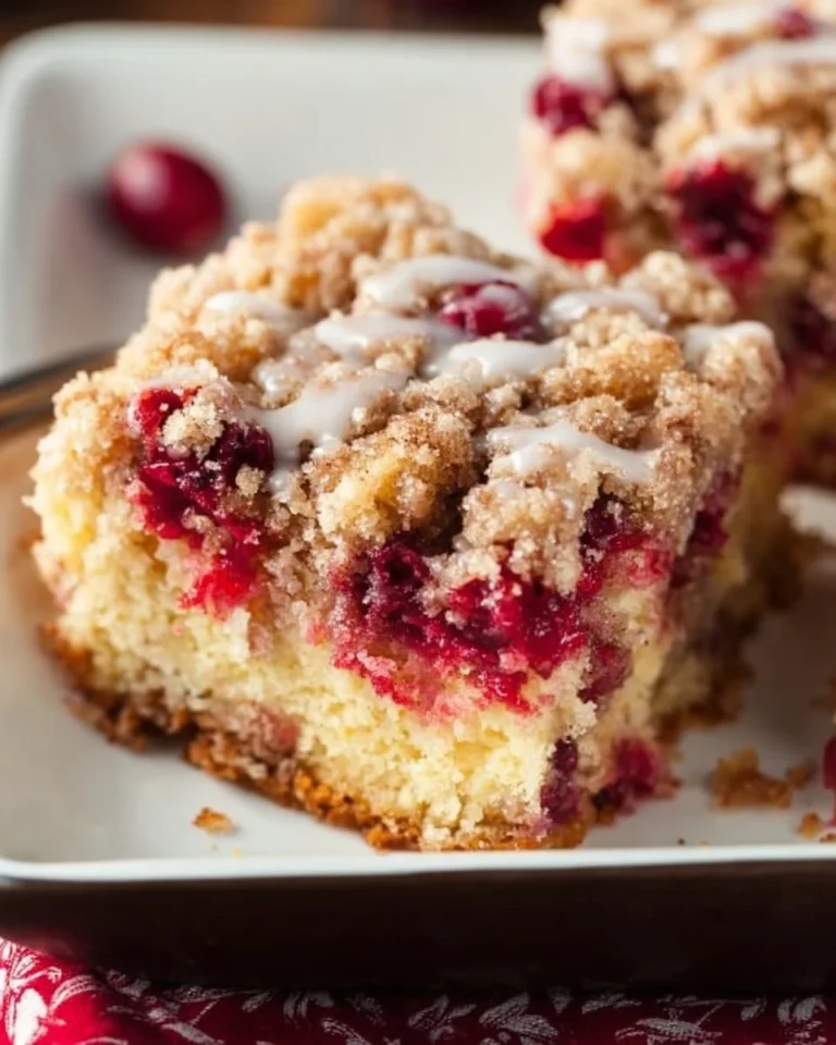 Delicious Cranberry Crumb Cake with buttery crumb topping and tart cranberries