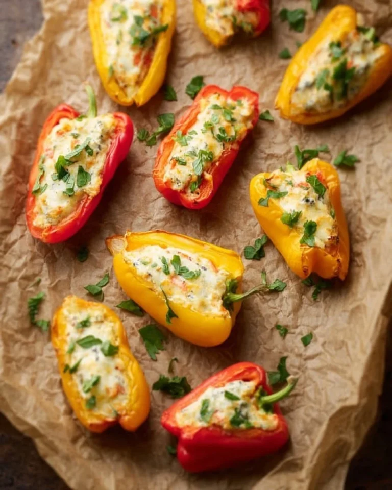 Plate of colorful stuffed mini sweet peppers with a creamy filling
