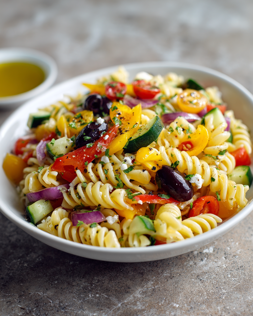 Easy Pasta Salad Recipe with Colorful Veggies and Zesty Dressing