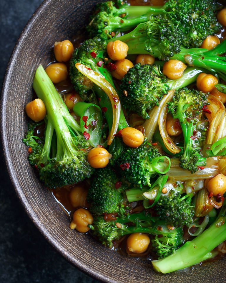 GARLIC BROCCOLI STIR FRY WITH CHICKPEAS