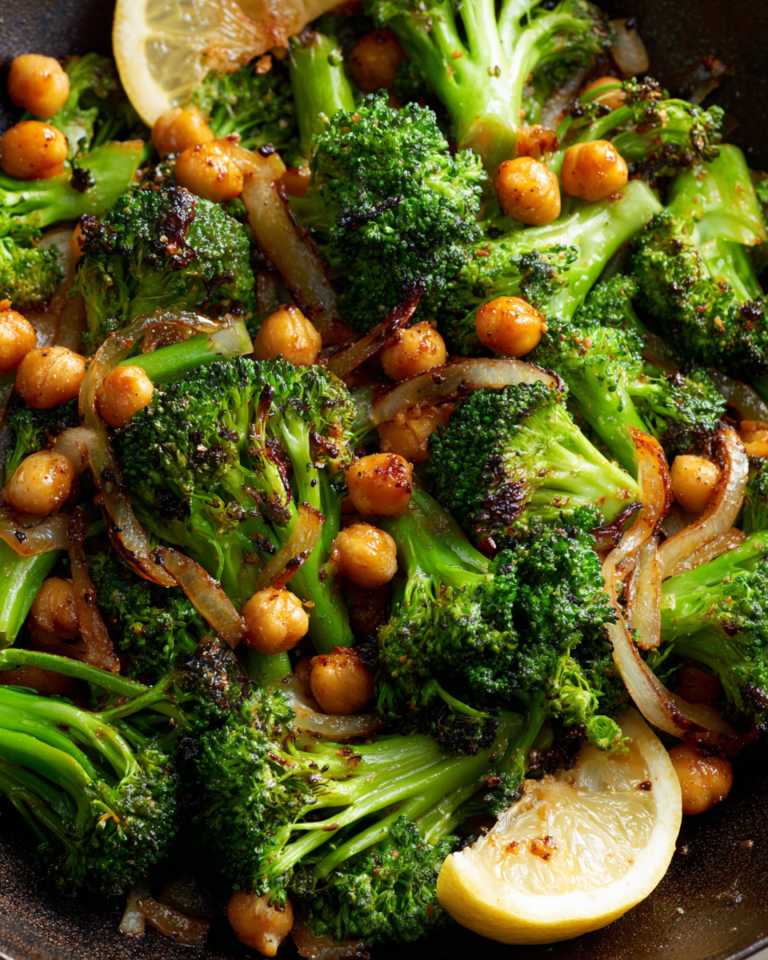 GARLIC BROCCOLI STIR FRY WITH CHICKPEAS