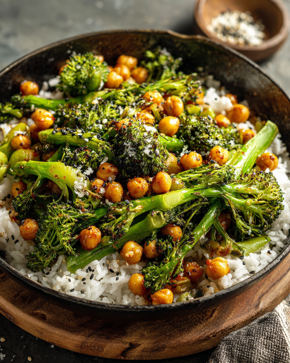 GARLIC BROCCOLI STIR FRY WITH CHICKPEAS