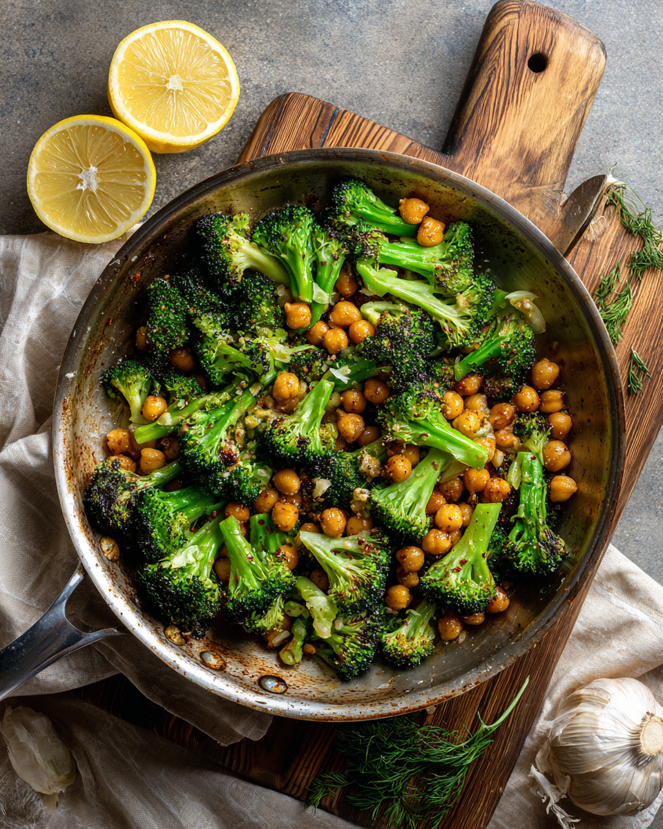 GARLIC BROCCOLI STIR FRY WITH CHICKPEAS