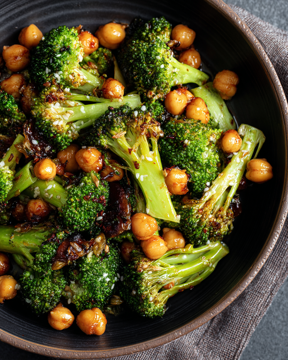 garlic broccoli stir fry with chickpeas