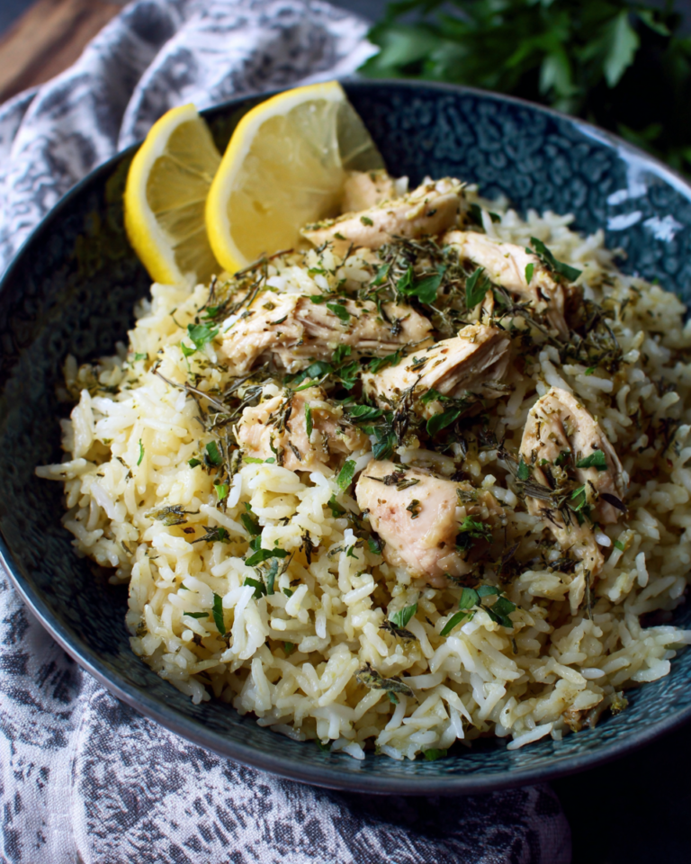 Slow Cooker Lemon Herb Chicken and Rice