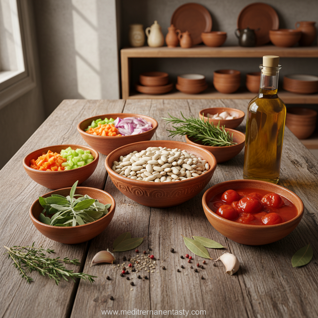 Fresh ingredients for Mediterranean white bean soup