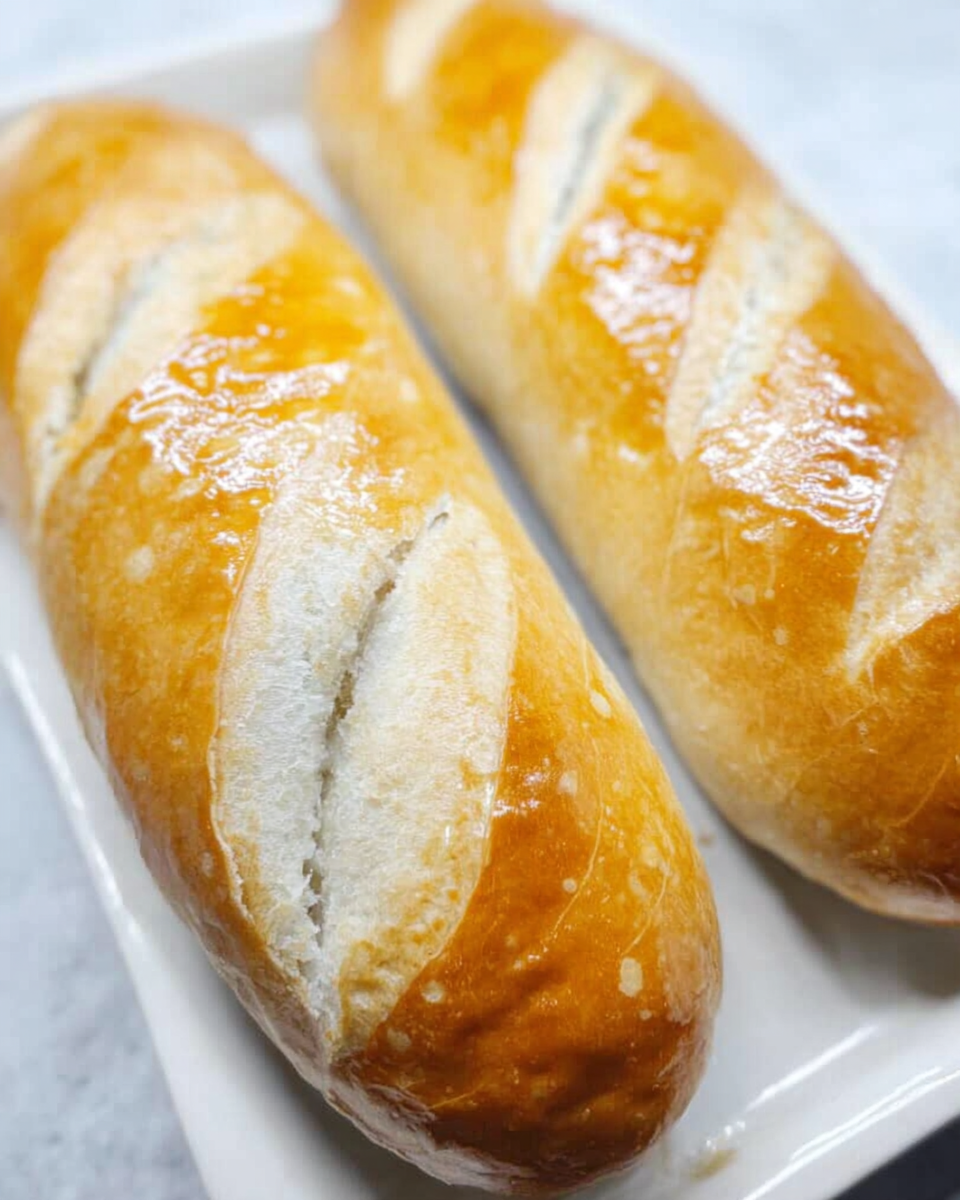 Freshly baked French bread with golden crust