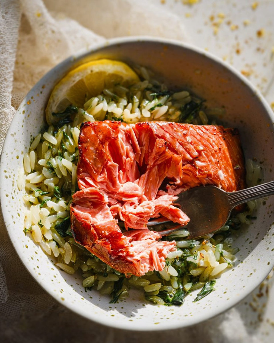 Seared Salmon with Lemon Orzo