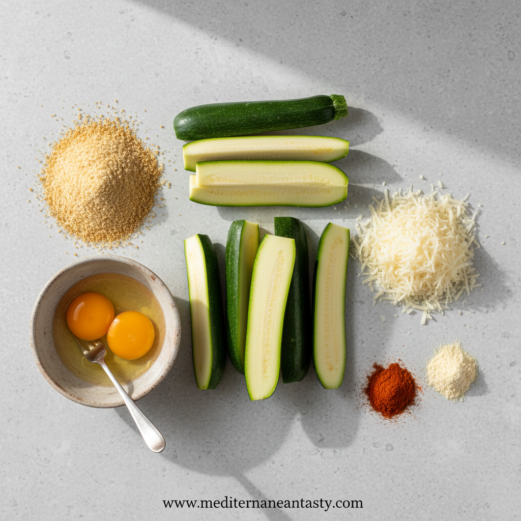 Ingredients for making air fryer zucchini fries