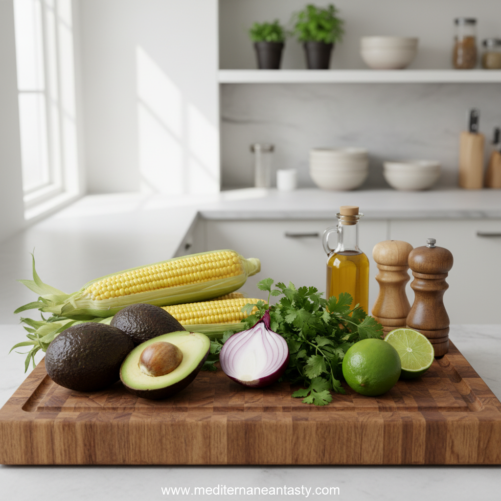 Fresh ingredients for avocado corn salad