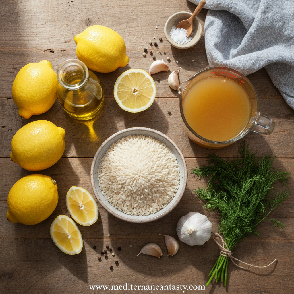 Ingredients for Greek lemon rice