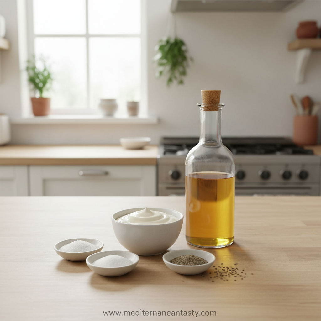 Ingredients for sweet tangy coleslaw dressing