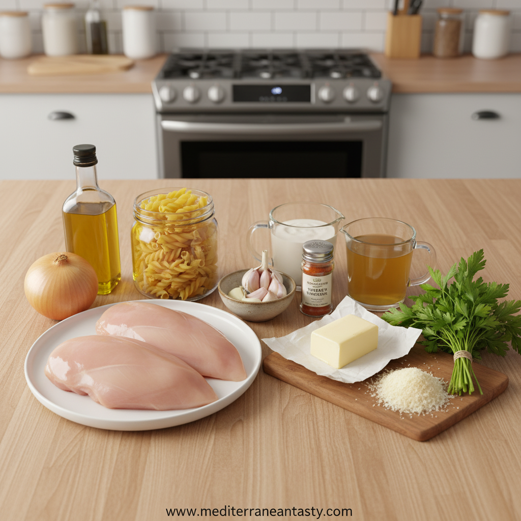 Ingredients for comfort chicken pasta recipe