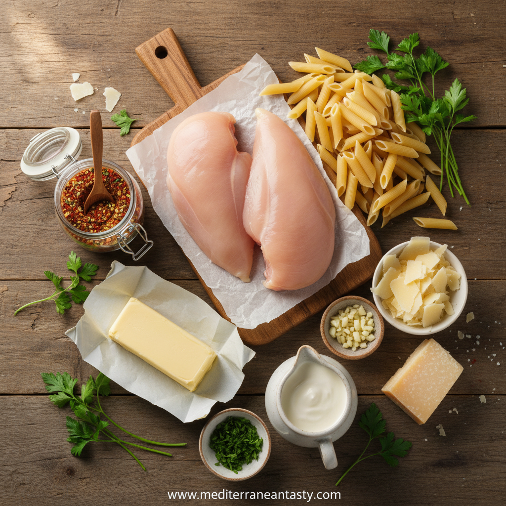 Ingredients for cowboy butter chicken pasta