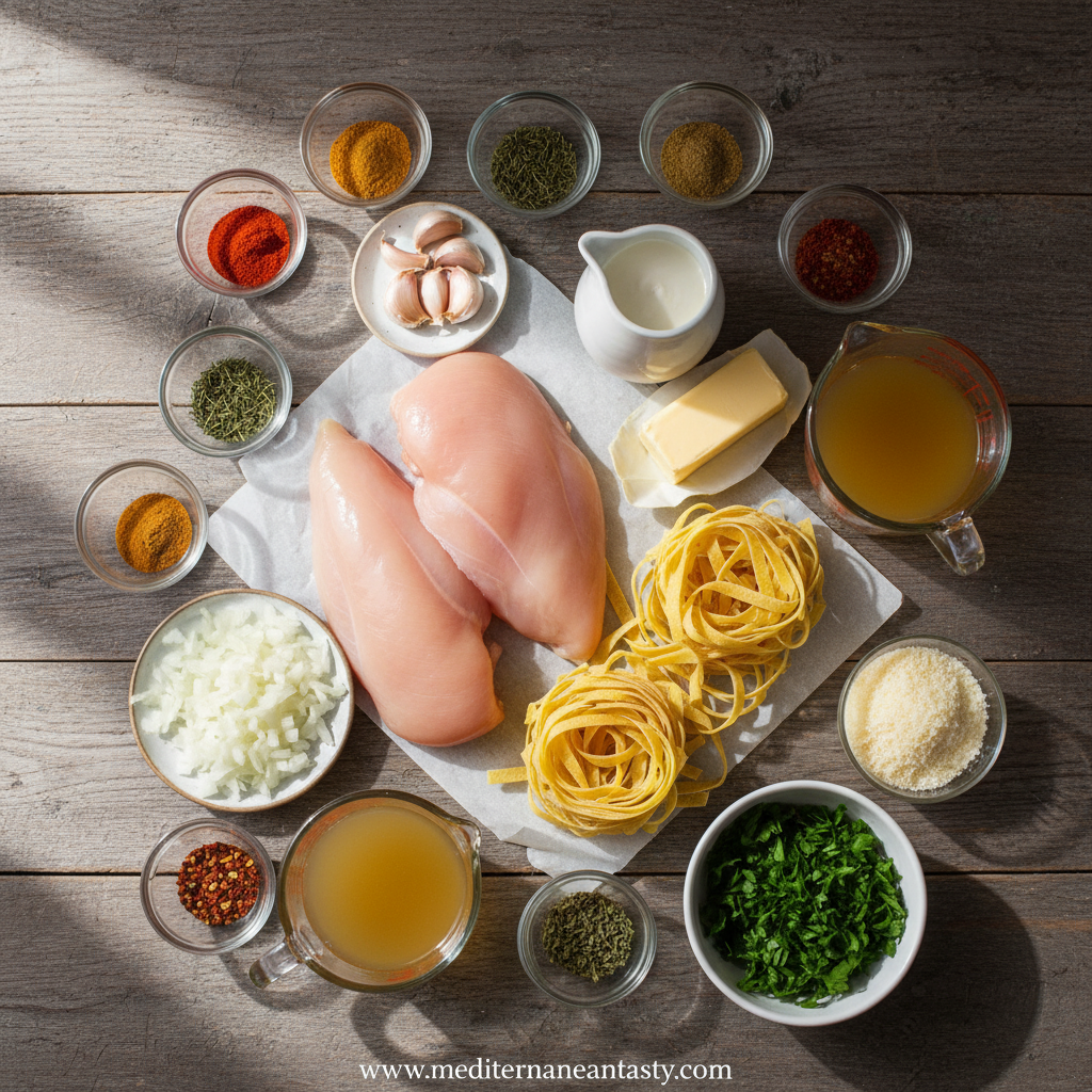 Ingredients for cowboy butter chicken pasta recipe