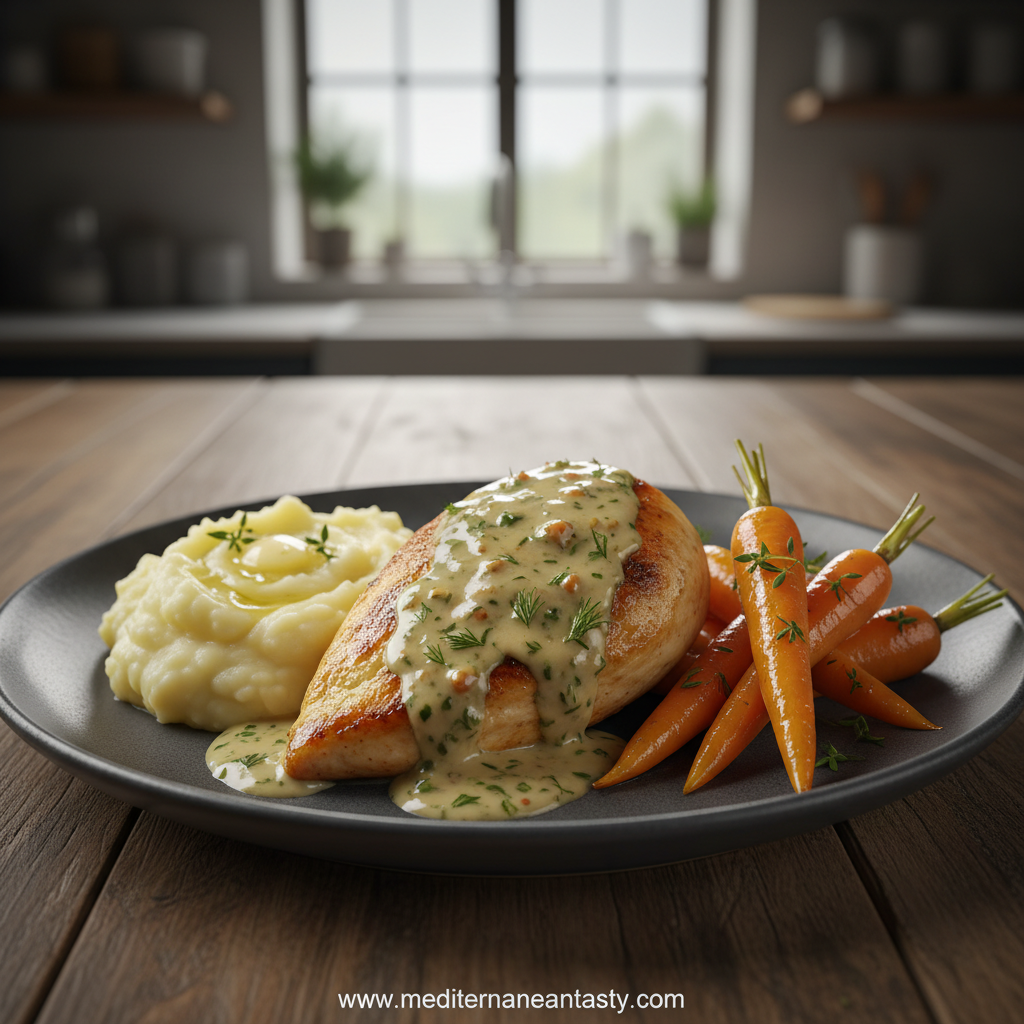 creamy-herb-chicken-with-mashed-potatoes---honey-glazed-carrots-dinner_feature