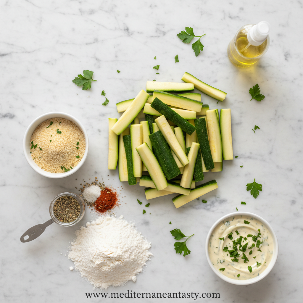 Fresh ingredients for making zucchini fries
