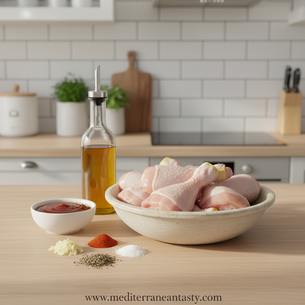 Ingredients for baked BBQ chicken drumsticks
